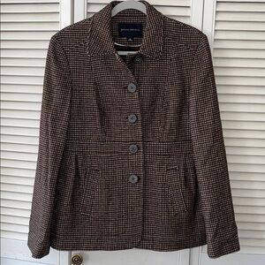 Banana Republic Wool Linen Houndstooth fitted blazer suit jacket